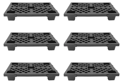 Image de Lot de 6 palettes en plastique empilables - Palette industrielle / Étagère de stockage - 60x40 cm - Capacité de charge de 100 kg - Empilables et verrouillables - Surface en grille ventilée antidérapante - Légères et robustes - Plastique HDPE PP - Noir