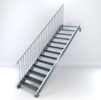 Produktbild von Stahltreppe 13 Stufen bis Höhe 260 cm, Laufbreite : 100 cm Geländer links ST 2 (31 / 31 mm gezackt)