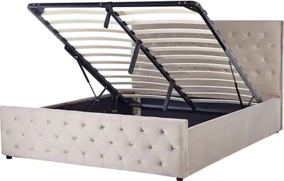Produktbild von BELIANI Polsterbett Taupe Samtstoff 160 x 200 cm mit Bettkasten Hochklappbar u. Hohem Kopfteil Doppelbett Elegantes Modernes Gesterfield Design