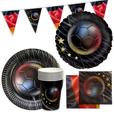 Produktbild von Fußball WM Partyset-1 Deutschland 41-tlg. Teller, Becher, Servietten, Wimpelkette & Folienballons