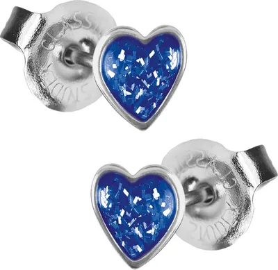 Produktbild von Chirurgenstahl Ohrstecker Glitterline mit Herz in blau Studex Sensitive