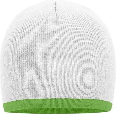 Produktbild von Enganliegende Strickmütze ohne Umschlag white/lime-green, Gr. one size