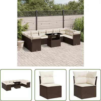 Produktbild von The Living Store 11-tlg. Garten-Sofagarnitur mit Kissen Braun Poly Rattan