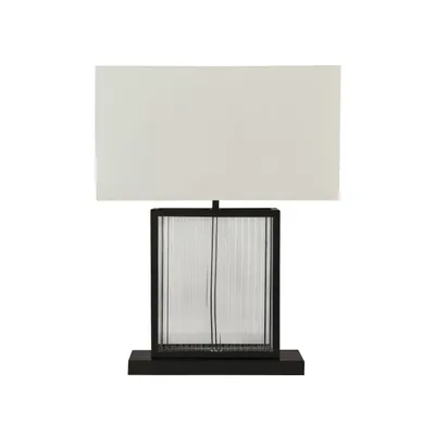 Obrázek produktu pro Stolní lampa kovová tkanina 53 cm vysoká černá matná bílá E27 hranatá stolní lampa Art Déco