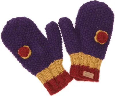 Produktbild von Handschuhe, Gestrickte Fausthandschuhe mit Häkelblümchen Nepal - Violett, Uni, Wolle, Handschuhe & Handstulpen