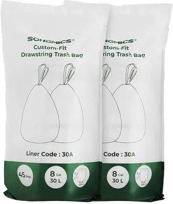 Obrázek produktu pro SONGMICS Vložky do koše se stahovací šňůrkou, 30 l vložky do koše, pro dvojitý koš 60 l, kód 30A, 2 role, celkem 90 kusů, s uchy pro přenášení, voděodolné, do kuchyně, bílé KRB30A02