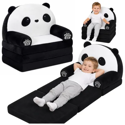Image de Panda 2in1 Canapé Souple Enfant Fauteuil/Chaise Longue Noir Et Blanc