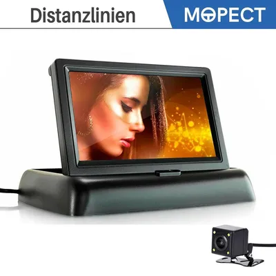 Zdjęcie produktu dla Zestaw kamery cofania: monitor 4,3-calowy, wyświetlacz LCD TFT z podłączoną kamerą, system wspomagania parkowania, kamera cofania, asystent parkowania, tryb nocny, kąt widzenia 170 stopni, wodoodporna, uniwersalna