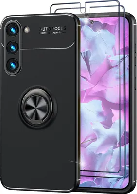 Produktbild von Matte Ring Silikon Hülle für Samsung Galaxy S23 Plus, 2x Displayglas Schwarz