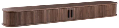 Produktbild von BELIANI Schwebendes TV-Lowboard Dunkelbraun MDF-Platte mit 2 Schiebetüren Lamellen Wandmontage Retro Wohnzimmer Hängender TV-Schrank Fernsehschrank
