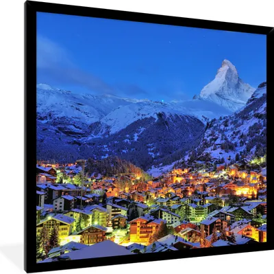 Produktbild von MuchoWow® Gerahmtes Poster Sonnenaufgang über dem Schweizer Matterhorn in Zermatt 40x40 cm - Poster mit Schwarzem Bilderrahmen Wandposter Rahmen Foto Bilder - Mit Rahmen - Wanddekoration Schlafzimmer