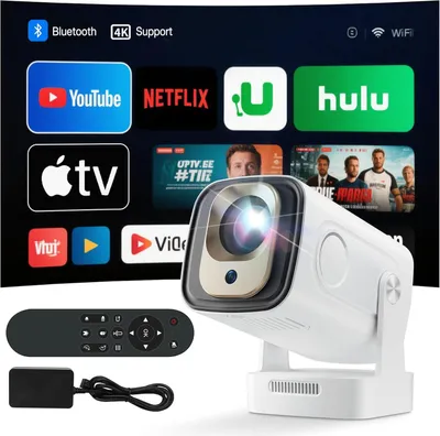 Productafbeelding van Draagbare Beamer - Mini Videoprojector - Thuisbioscoop Creëren - Wifi 6 Android 11 - 1080p Resolutie - Wit