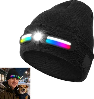 Produktbild von LED Strickmütze mit RGB Licht, wiederaufladbar, abnehmbar, warm, Weihnachtsgeschenk, Outdoor, 23x24cm