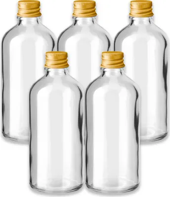 Produktbild von 5x Klarglasflasche 100 ml mit goldenem Aluminium Schraubverschluss Set