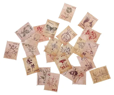 Produktbild von 184 Stück Retro Pflanzen- und Tierbriefmarken Aufkleber für Scrapbooking