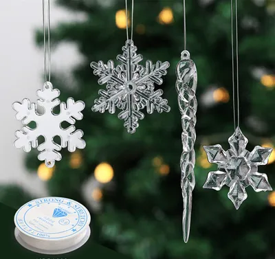 Produktbild von 24 Stück Christbaumschmuck Eiszapfen und Schneeflocken Anhänger - Weihnachtendeko Acryl Eiszapfen und Schneeflocken Weihnachtsanhänger Winterdeko (Eiszapfen 12+Schneeflocken 12)