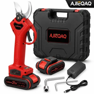 Immagine prodotto di AJIEQAQ Forbice da Potatura a Batteria 21V, Motore Brushless, 2×1500mAh Batterie, Taglio fino a 25mm, Lama SK5, Valigetta