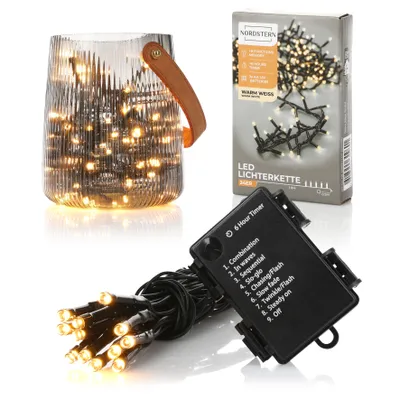 Produktbild von Nordstern LED Lichterkette Warmweiß 24 LEDs - Beleuchtung für Innen & Außen 1,8 m inkl. Timer und 8 Leuchtmodi Batteriebetrieben Weihnachtsbeleuchtung