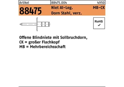 Produktbild von Blindniete R 88474 Flachkopf 4,8x17 K16 Niet Aluminium/Dorn Stahl verzinkt