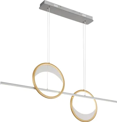 Produktbild von Globo Lighting Hängeleuchte Aluminium Gebürstet silberfarben, Aluminium Gebürstet goldfarben, Acryl klar, Kunststoff opal, dimmbar, mehrere Stufen über Wandschalter, Farben fixierbar, Memoryfunktion, Nachtlicht, Timer, Höhe kürzbar, Fernbedienung, Batterie inkludiert 2x AAA, Acryl mit gelaserten Dekorpunkte, LxBxH: 1204x105x1200mm, Ring-DM: 31 cm, inkl. LED 40W 230V, 600-4552lm Source, 300-1761lm Output, CCT 2700-6500K
