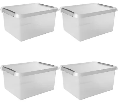 Aufbewahrungsbox-Set 4x 22L, 40x30x26 cm, transparent/metall, stapelbar