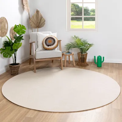 Produktbild von Steffensmeier Kurzflor Teppich Ibiza - Rund | Rund | Wohnzimmerteppich | modern | strapazierfähig und pflegeleicht | Creme | Größe: Ø 120 cm