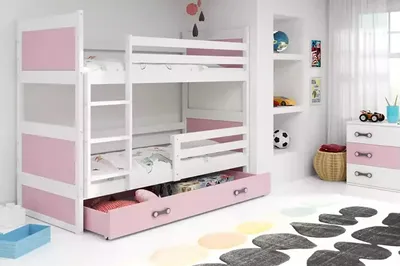 Image de Lit superposé enfant avec espace de rangement avec matelas 80x190 FERGUS - blanc / rose
