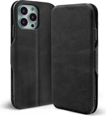 Produktbild von Conie Retro Klapp Tasche für iPhone 16 Pro Kartenfach Hülle Rundumschutz in Schwarz