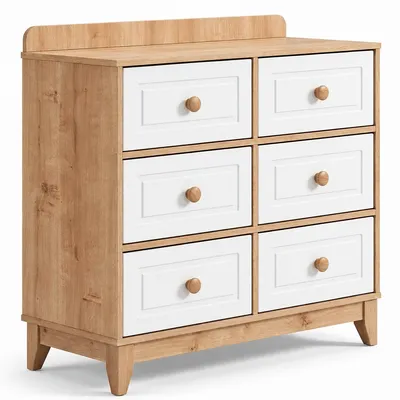 Produktbild von Skandinavische Kinderkommode aus hellem Holz mit weißen Schubladen
