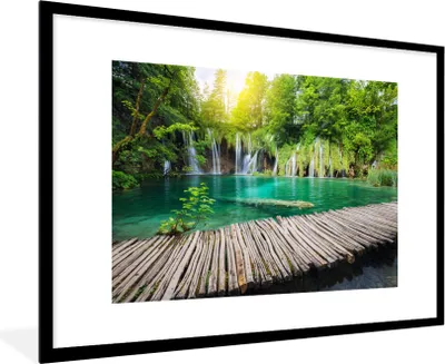 Produktbild von MuchoWow® Gerahmtes Poster Brücke - Wasserfall - Natur 90x60 cm - Poster mit Schwarzem Bilderrahmen Wandposter Rahmen Foto Bilder - Wanddekoration - Fotos