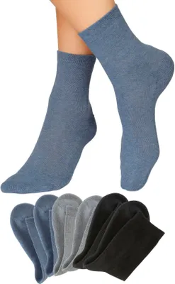 Produktbild von H.I.S. Socken Damen Herrensocken Frottee meliert oder uni 6 -teilig 2x schwarz, 2x jeans-melange, 2x grau-melange Größe 39/42