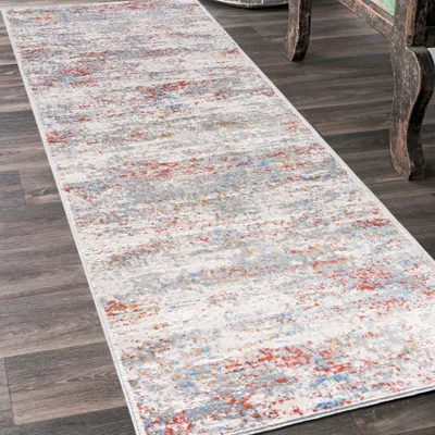 Produktbild von Teppichläufer 60 x 350 cm Grau Lachsfarben 1 Modern Läufer für Vorzimmer Eingangsbereich Schlafzimmer Küche Korridor Flur - Abstrakt Muster - G509C WHITE/SALMON