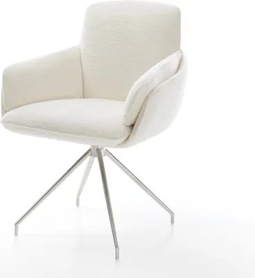 Produktbild von DELIFE Esszimmerstuhl Luan-Flex mit Armlehnen Bouclé Soft Beige Kreuzgestell konisch Edelstahl