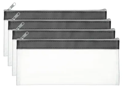 Obrázek produktu pro Omgoods – Sada 4 průhledných PVC peněženek na zip, rozměry 20,5 x 10 cm