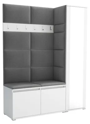 Produktbild von Garderobe LUTON 7 WHITE 33 - Farbe: weiß, moderne Garderobe 40x145x186 cm, funktionelle Lösung für den Flur, Garderobe, Möbel für den Flur,