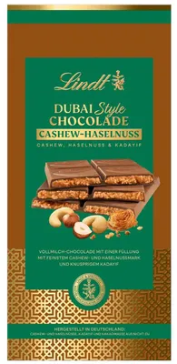 Produktbild von Lindt Dubai Style Chocolade Cashew-Haselnuss Tafel 150g