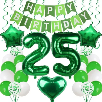 Produktbild von Luftballon Set 25. Geburtstag Grün 25 Stück mit Zahl "25" Folienballon, Latexballons, Girlande