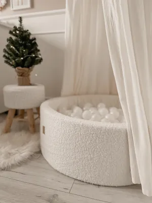 Obrázok produktu pre MeowBaby Boucle Biely guľôčkový bazén okrúhly 90x30cm, loptičky: Biele