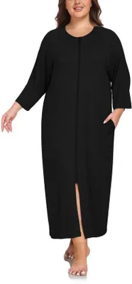 Produktbild von Unyqoos® Damen-Bademantel aus Modal-Baumwollstoff mit Reißverschluss & Seitentaschen | atmungsaktiver, weicher Hausmantel für den täglichen Gebrauch