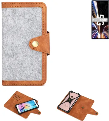 Produktbild von K-S-Trade Handyhülle kompatibel mit ZTE Axon 40 Pro Schutzhülle Filz-Hülle Kunst-Leder hellgrau braun (1x)