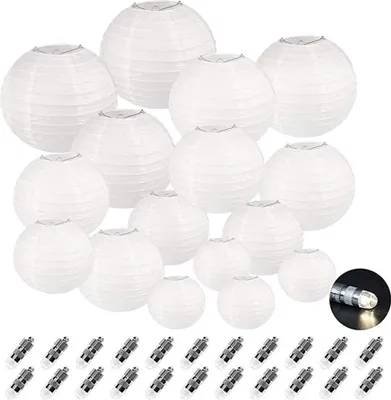 Produktbild von 24 Stücke weiße Papierlaterne Laterne Deko Feier Lampions Papierlampen mit 24er Mini LED Lichter Hochtzeit Dekoration Papier Laterne