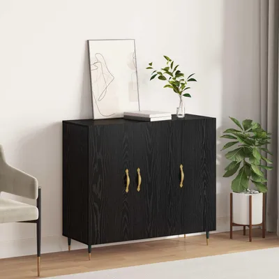 Image de vidaXL Sideboard noir imitation chêne 90 x 34 x 80 cm Bois composite