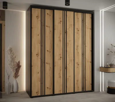 Obrázok produktu pre Šatníková skriňa YVONA 6 - 200/60 cm, čierna / dub artisan / čierna
