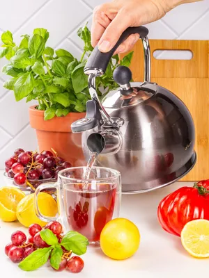 Produktbild von TRADITIONELLER WASSERKESSEL MIT PFEIFE FÜR GAS UND INDUKTION KAMILLE Edelstahl 2,0 l