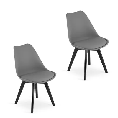 Image de lot de 2 chaises de salle à manger Chaise de salon 2x graphite avec pieds en bois massif noir, chaise à coque confortable & stable