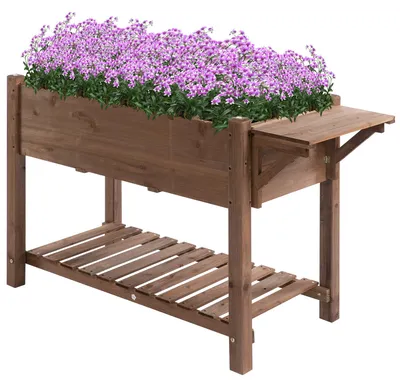 Produktbild von Outsunny Hochbeet Pflanzkasten mit 8 geteilten Gittern Ablage Massivholz