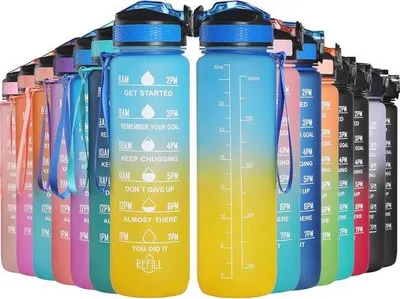 Produktbild von Famanu Wasserflasche 1 Liter mit Zeitmarker - BPA-frei, Ideal für Sport und Outdoor Aktivitäten