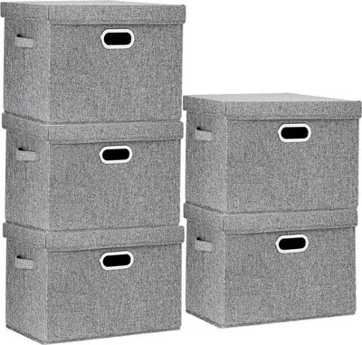 Obrázek produktu pro Velké úložné boxy s víkem, 5 kusů, šedé