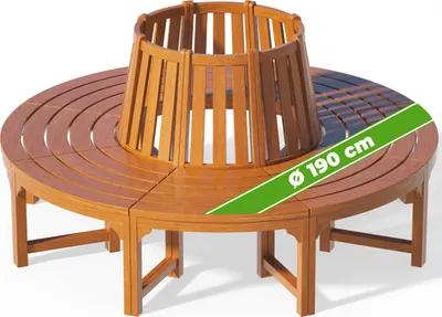 Produktbild von CASARIA® Baumbank Sitzbank Wetterfest Holz FSC®-zertifiziert 320kg Belastbarkeit Rückenlehne 360° Rundbank Garten Bank Baumbank Eukalyptus Ø190x80cm Braun