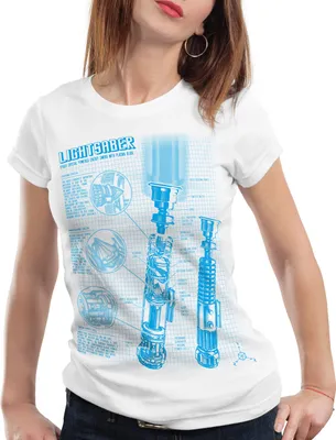 Produktbild von style3 Laserschwert Blaupause Damen T-Shirt jedi lichtschwert, Farbe:Weiß, Größe:2XL